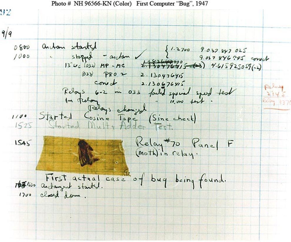 The culprit, recorded by Grace Hopper in her logbook